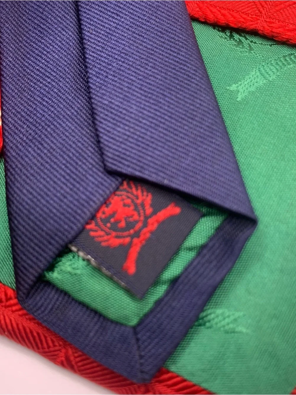 Tommy Hilfiger Red Silk Tie with Cream Geometric Motif and Navy Tip